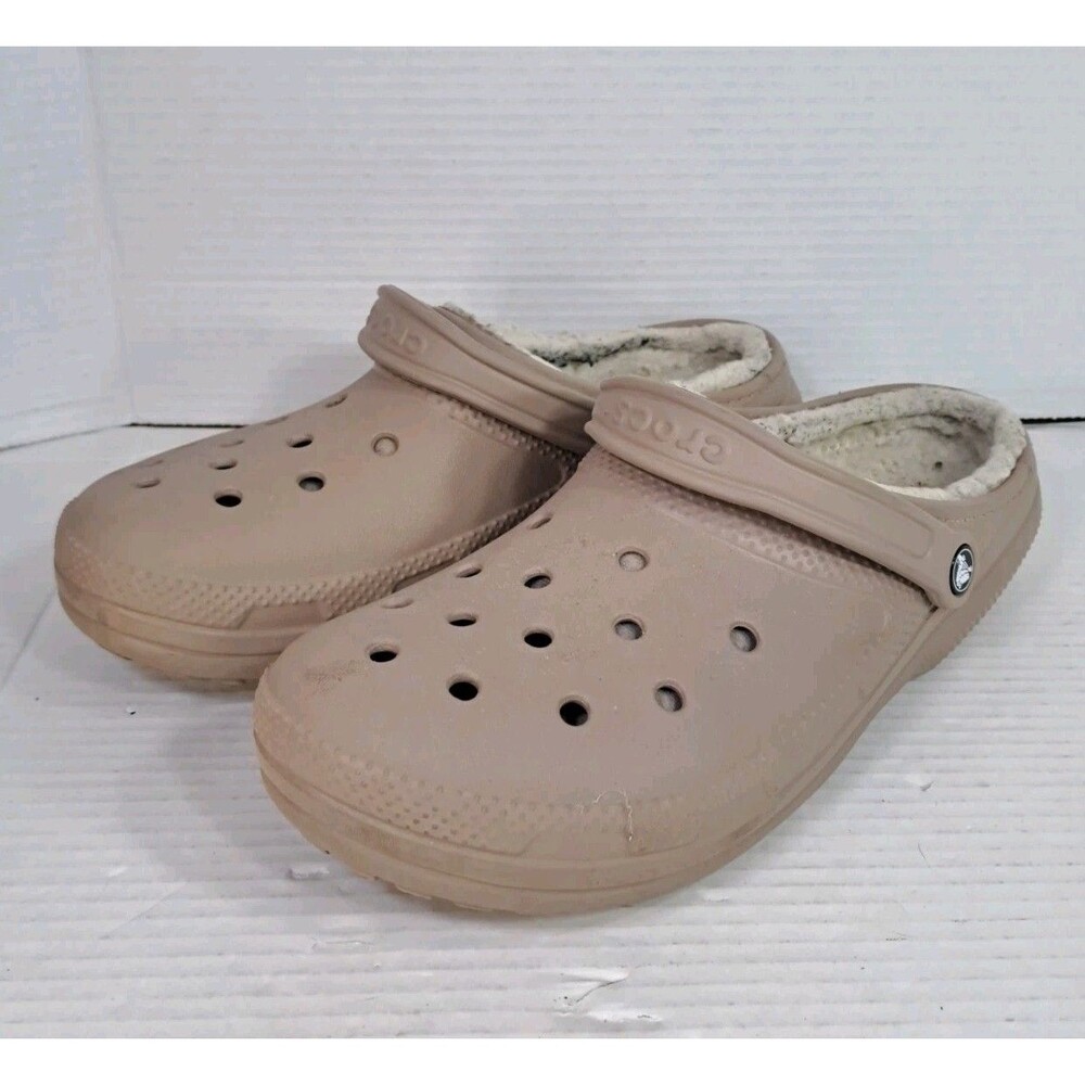 Crocs Lined Clog Shoes Men’s Size 12 Brown Faux Fur Slip On Comfort Warm Casual
